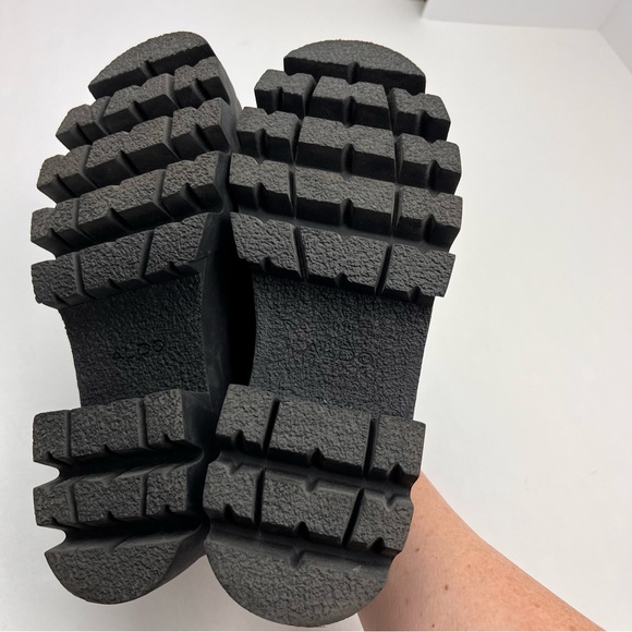 ALDO Grandwalk Heeled Shoes Loafers Womens SZ 7 Black Patent Leather Chunky - Picture 6 of 12